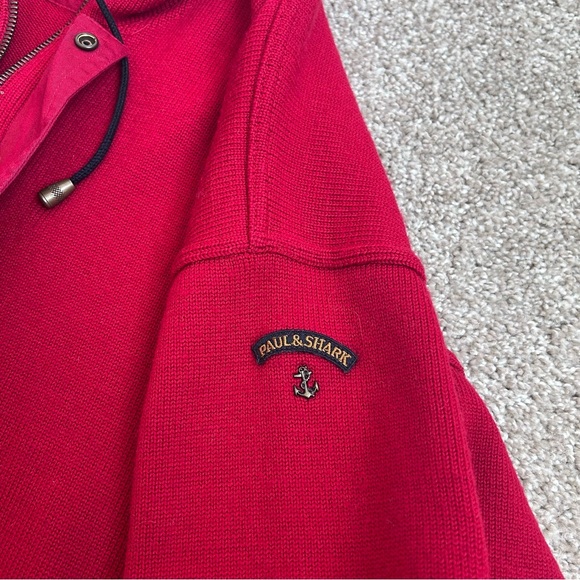 Paul & Shark Yachting Bretagne Red 100% Wool Quarter Zip Sweater Italy Mens XL - Picture 6 of 8
